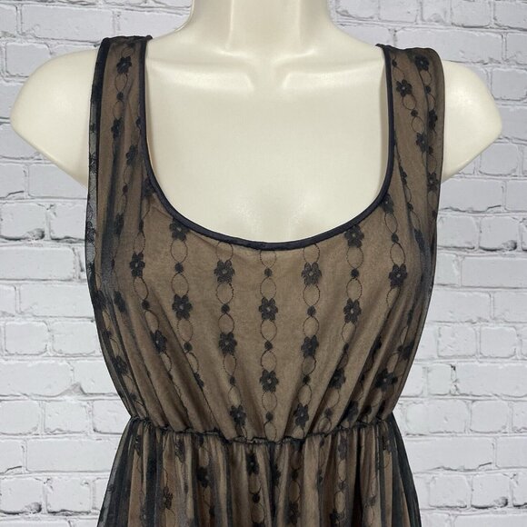 VTG Jenelle Black Nude Floral Lace Sleeveless Maxi Dress Empire Size Medium Tall - Picture 7 of 10